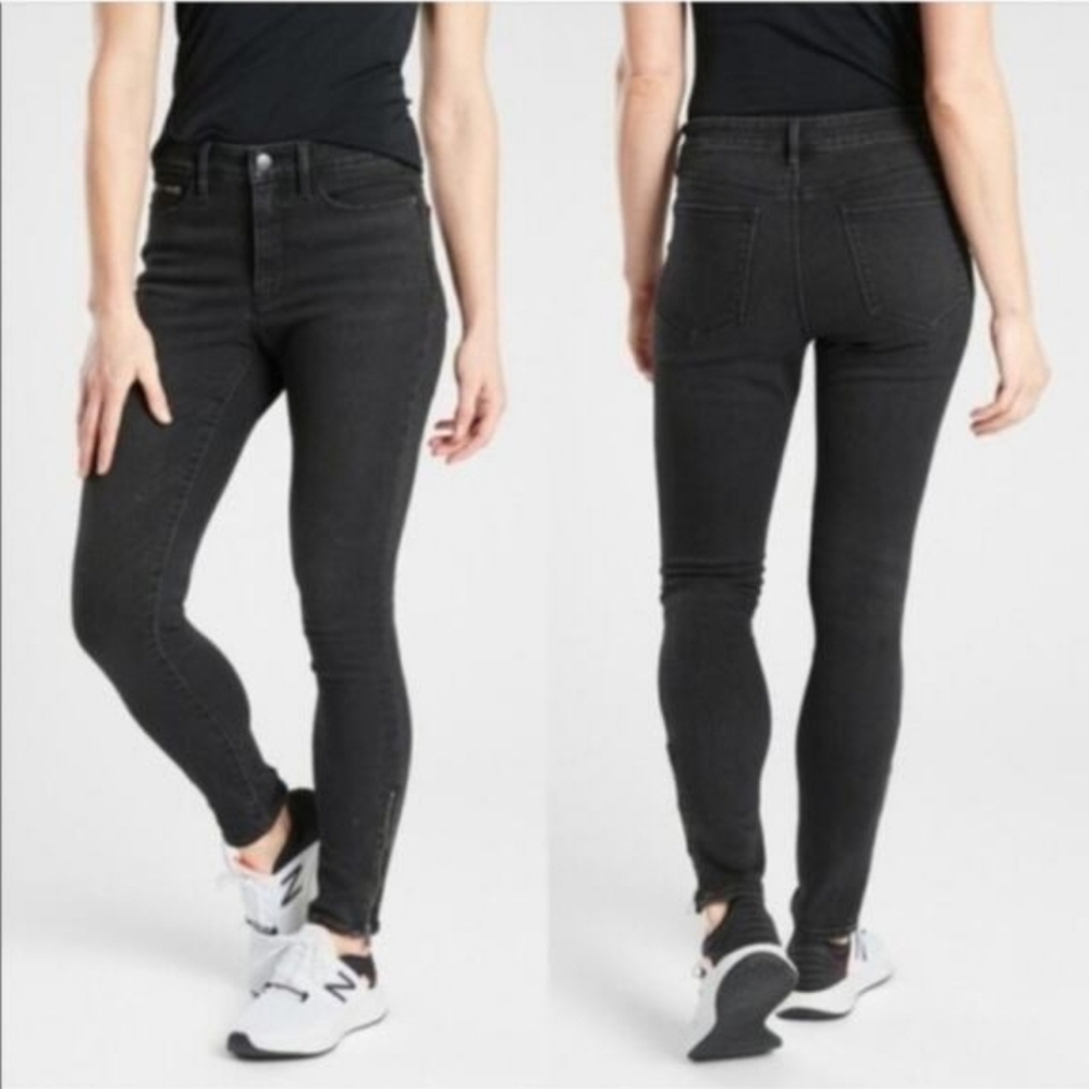 Athleta SculpTek Skinny Jeans Womens 4 Carbon Black Zip Ankle Stretch Mid Rise